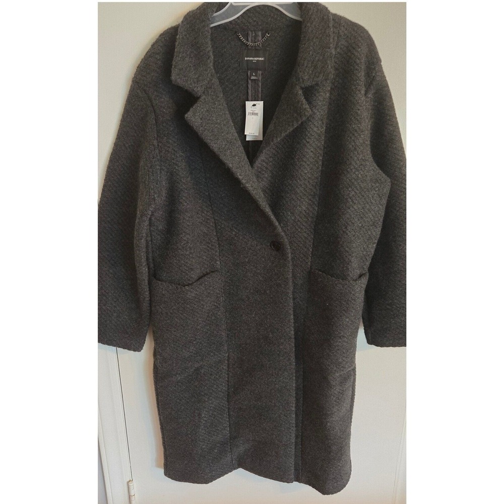 Banana Republic Wool Blend Coat Gray NWT $180 Women's Knit Twill Coat - SIZE L - Picture 2 of 11